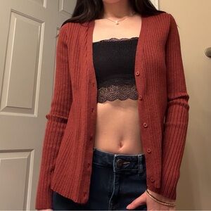 a new day Women's Orange Red Rust Cardigan Sweater